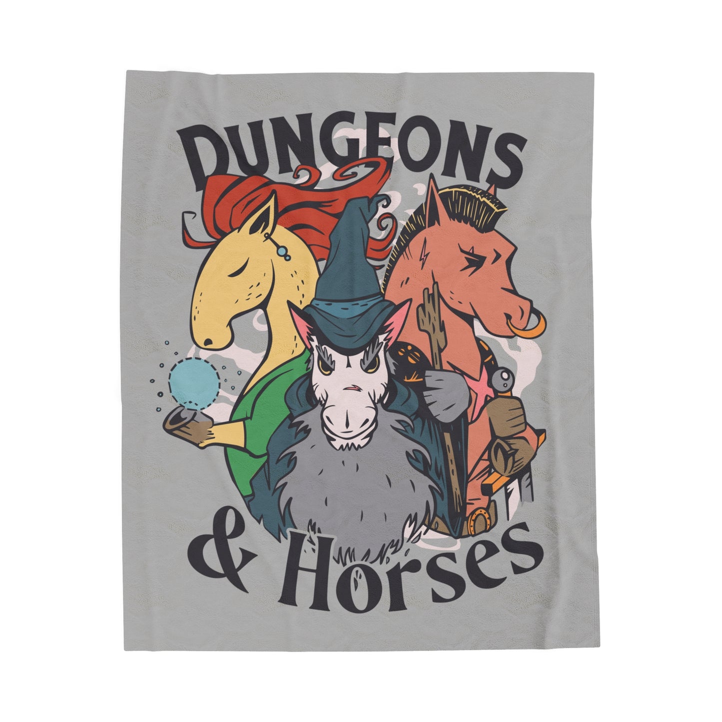 Dungeons and Horses Velveteen Plush Throw Blanket | Funny Horse Lover Gift | Nerdy Parody Blanket Fantasy Roleplaying Cozy Equestrian Decor