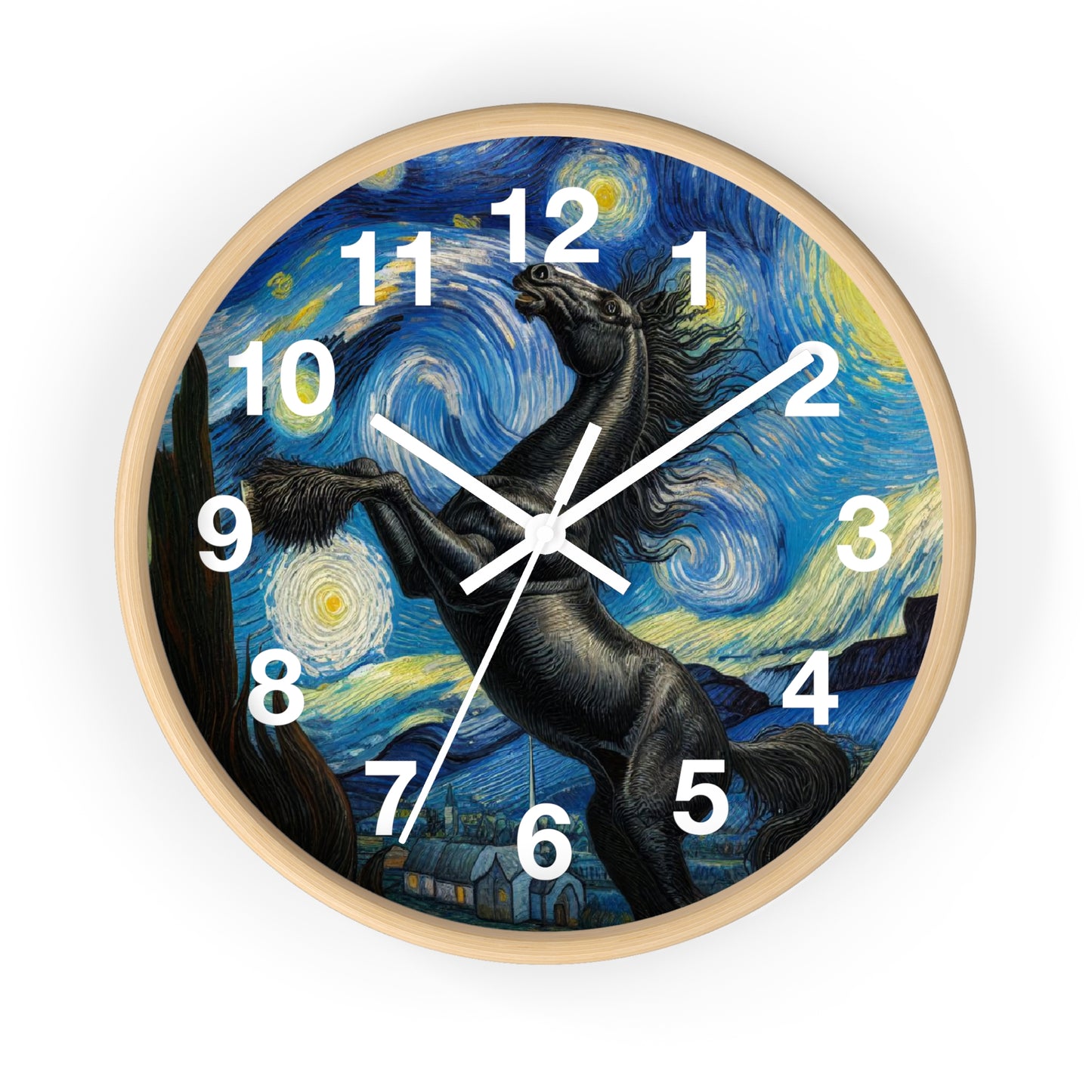 Majestic Black Horse Night Sky Wall Clock | Battery Operated | Starry Night-Inspired Art | Perfect Gift Equestrian Lovers Elegant Wall Decor