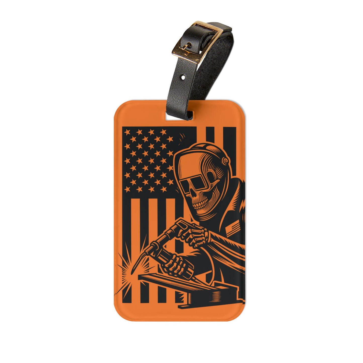 Welder Skeleton American Flag Luggage Tag | Hi-Viz Safety Baggage ID | Blue Collar Travel Accessory | Welding Gift Proud American Welders