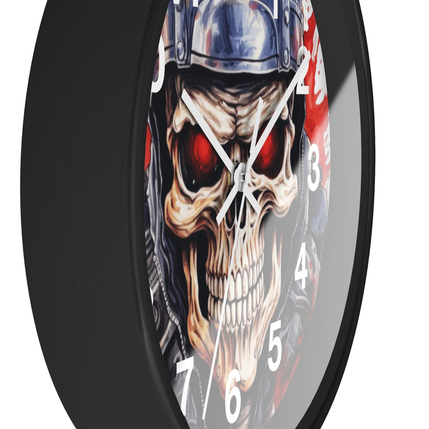 Red Eye Skull Motorcycle Rider Wall Clock | Splash Watercolor Biker Art | Battery Operated Unique Gift for Motorcycle Enthusiasts Biker Gift