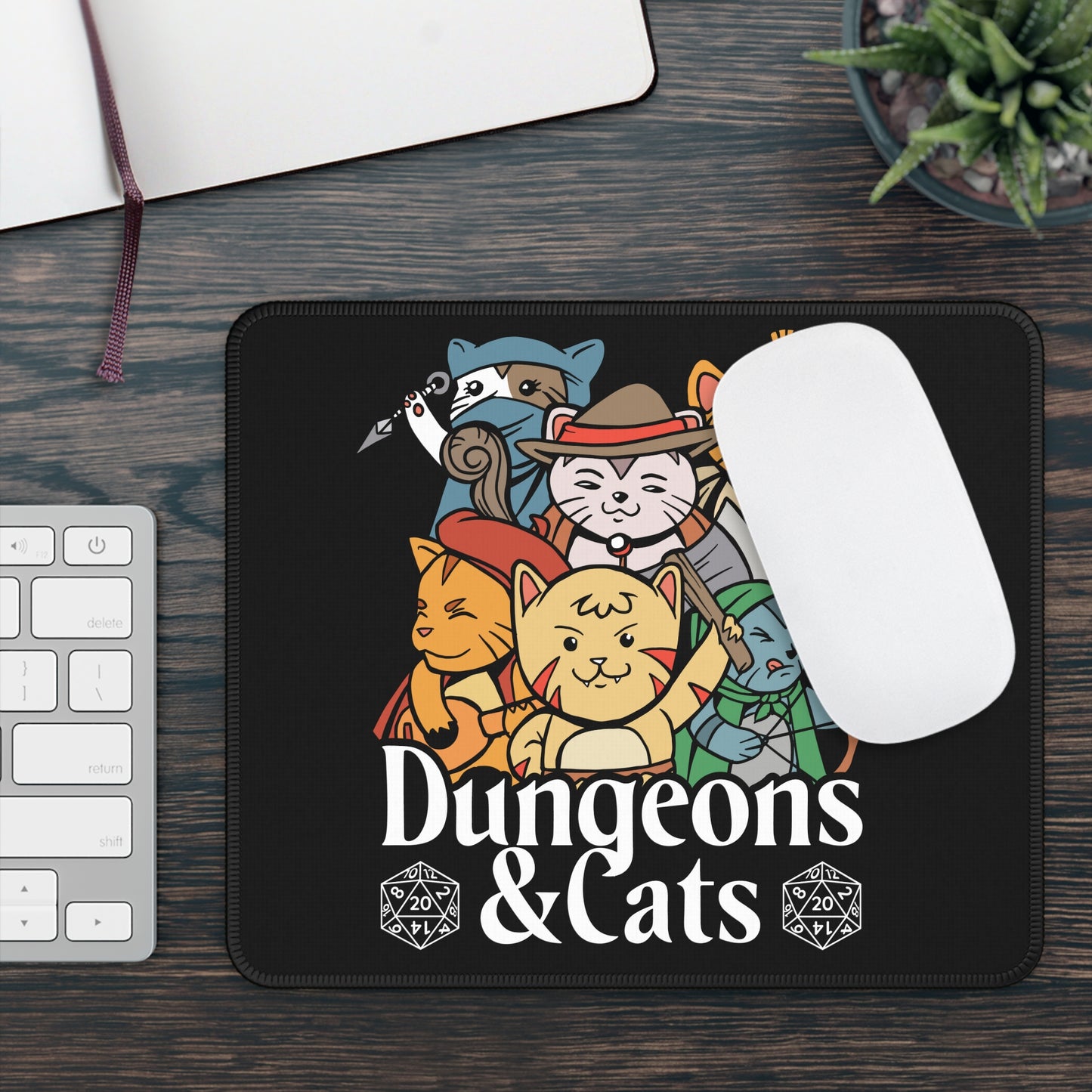 Dungeons and Cats Non Slip Mouse Pad | Fantasy Game Desk Decor | Unique Gift for Cat Lovers | RPG-Inspired Desk Mat | Fun Gaming Accessory