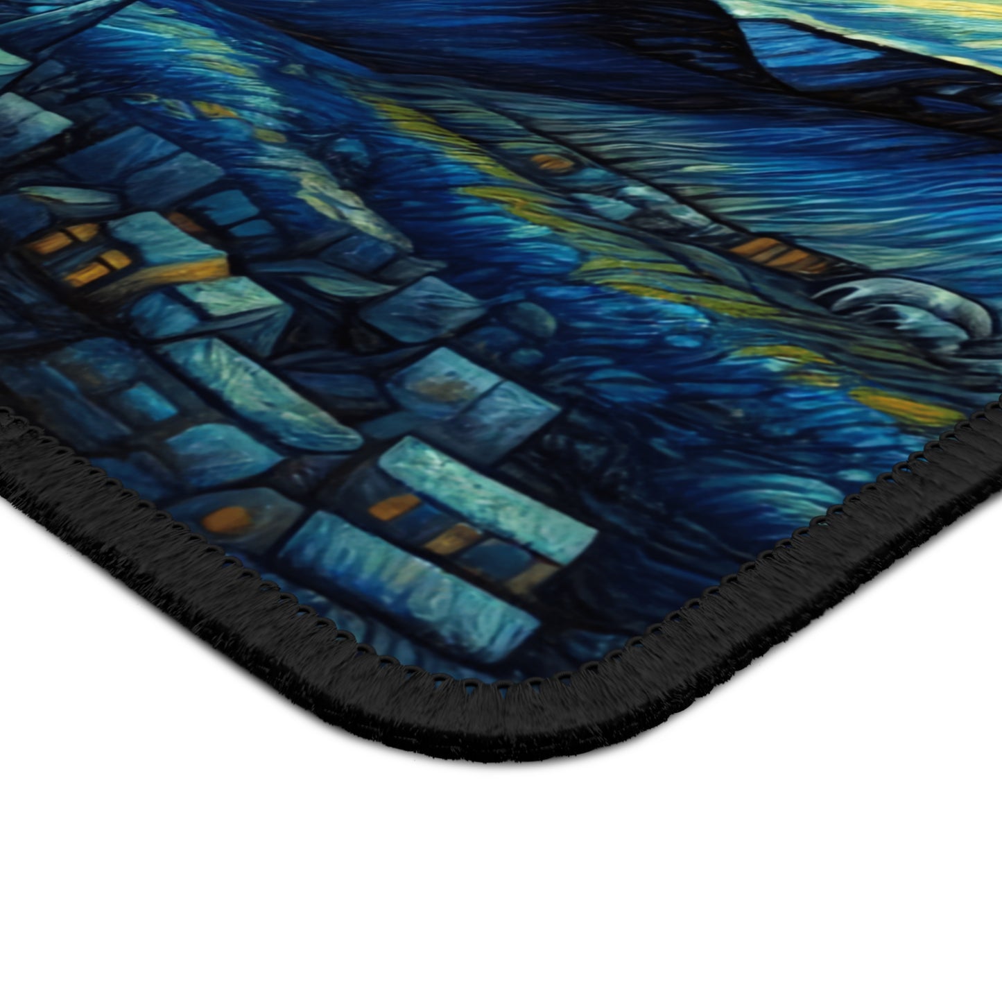 Lone Wolf Night Sky Non-Slip Mouse Pad | Starry Night-Inspired Art | Mystical Wolf Lover Desk Mat for Nature & Wilderness Enthusiasts