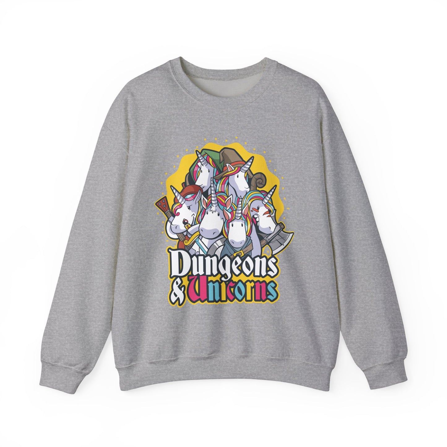 Dungeons and Unicorns Funny D&D Parody Sweatshirt | Nerdy Fantasy Game Sweater Unicorn Lovers | Unique Winter Gift Cozy Fun Sweatshirt Gamer