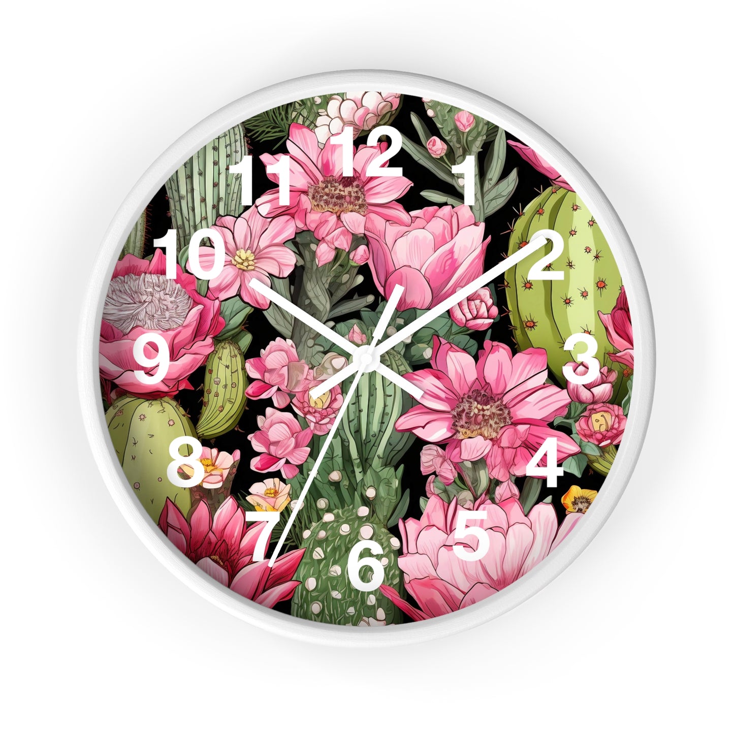 Vibrant Desert Cactus with Pink Flowers Wall Clock Battery Operated Watercolor Style Boho Decor Great Gift Cactus Lovers Nature Enthusiasts