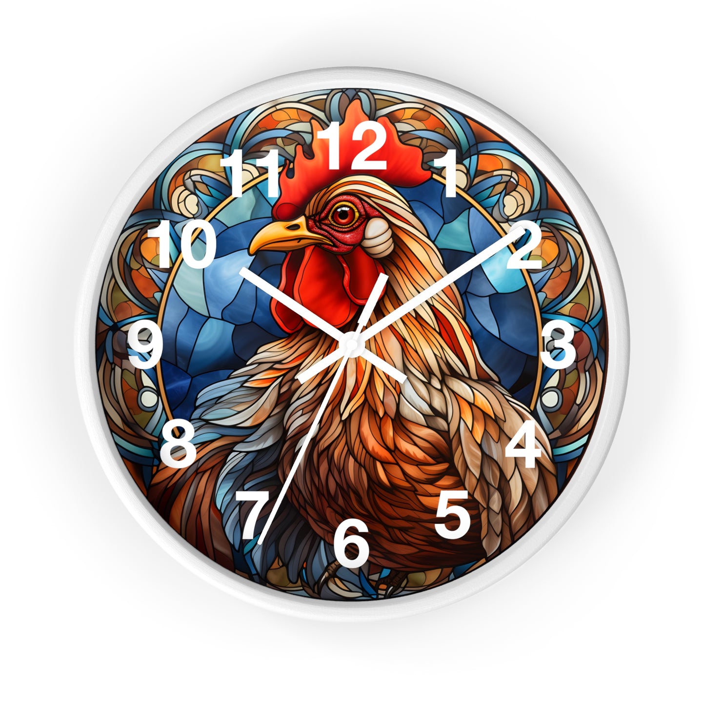 Beautiful Stained Glass Style Chicken Wall Clock | Battery Operated | Charming Hen Decor Chicken Lover Gift | Colorful Farmhouse Accent