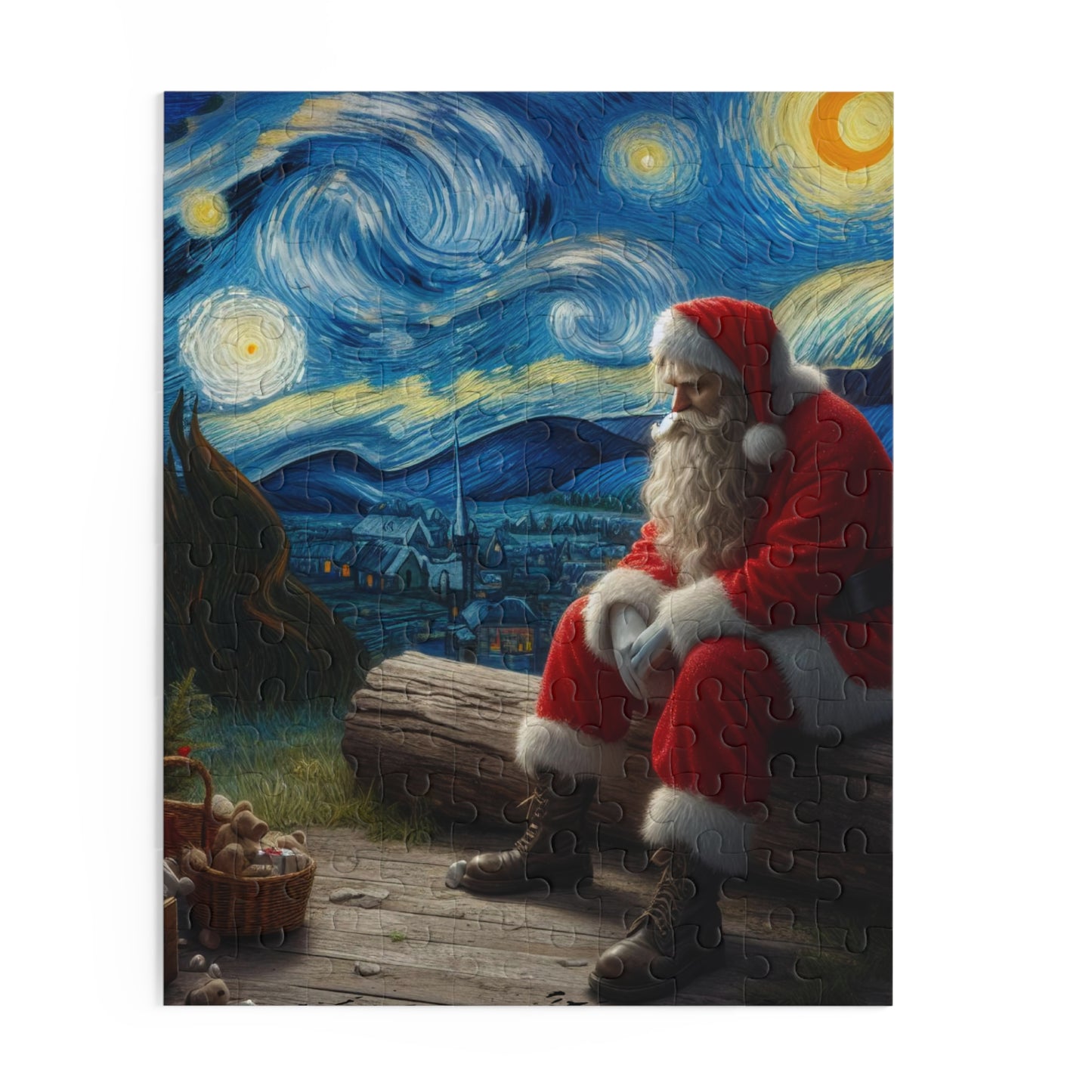 Santa Claus Night Sky Jigsaw Puzzle 120-500 Pieces | Starry Night-Inspired Holiday Art & Christmas Design Perfect for Santa Lovers