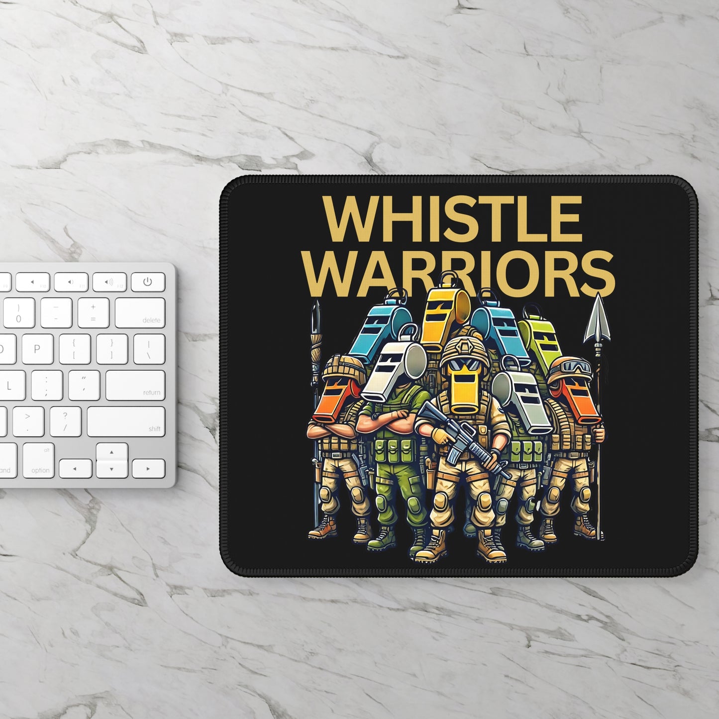 Whistle Warriors Non Slip Mouse Pad | Tactical Cartoon Whistle Soldiers Art | Funny Military Prop Hunt Office Desk Decor | Bold Team Gift