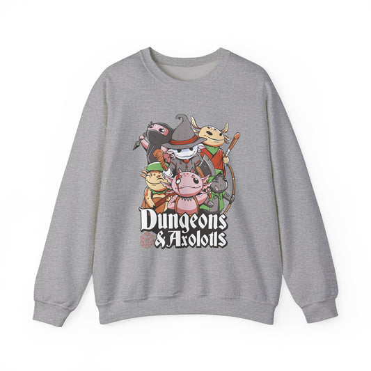 Dungeons and Axolotls Funny D&D Parody Sweatshirt | Nerdy Fantasy Game Sweater Axolotl Lovers Unique Winter Gift Cozy Fun Sweatshirt Gamers