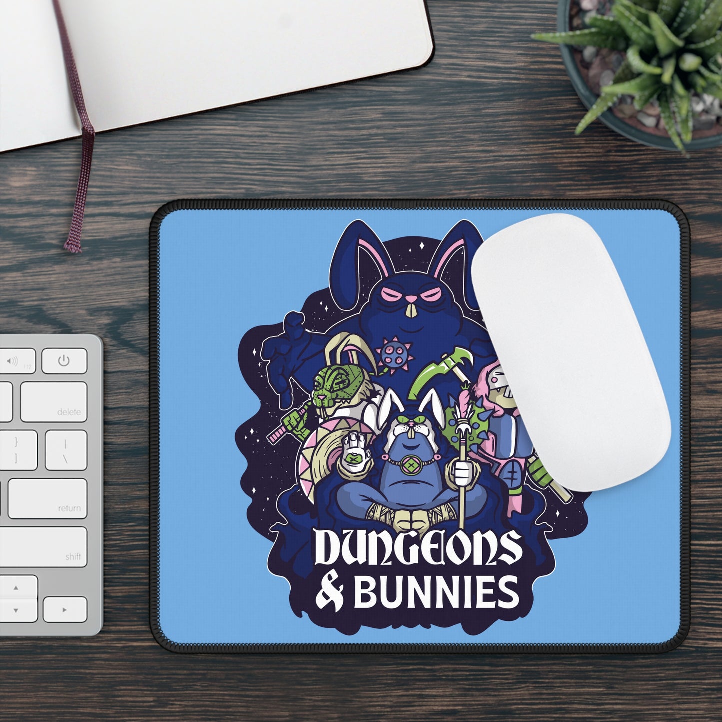 Dungeons and Bunnies Non Slip Mouse Pad | Fantasy Game Desk Decor | Unique Gift for Bunny Lovers RPG-Inspired Desk Mat Fun Gaming Accessory