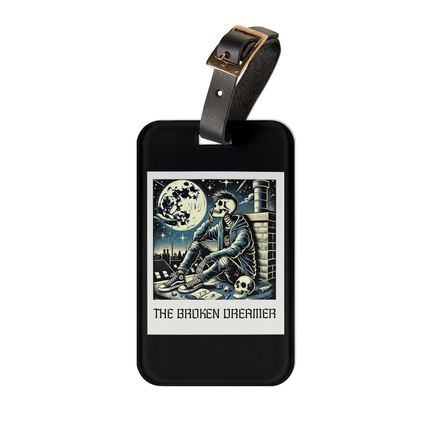 Broken Dreamer Polaroid Edition Luggage Tag | Cool Emo Style Baggage ID | Elder Emo Goth Aesthetic Travel Accessory | Nighttime Vibes Gift