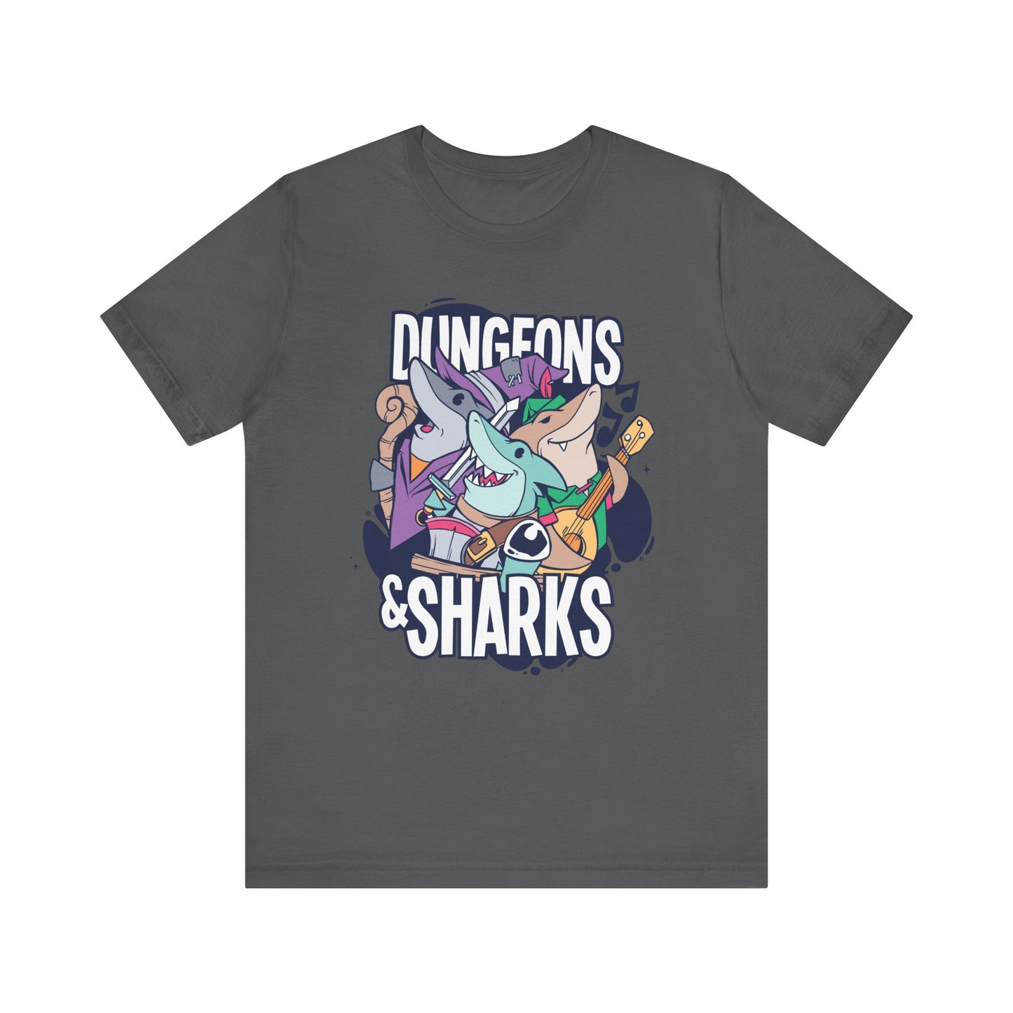Dungeons and Sharks Shirt | D&D Parody Game Tee for Shark Lovers | Roleplaying Fantasy Game | Fun Nerdy Gift Ideas Funny Shark Shirt RPG Tee
