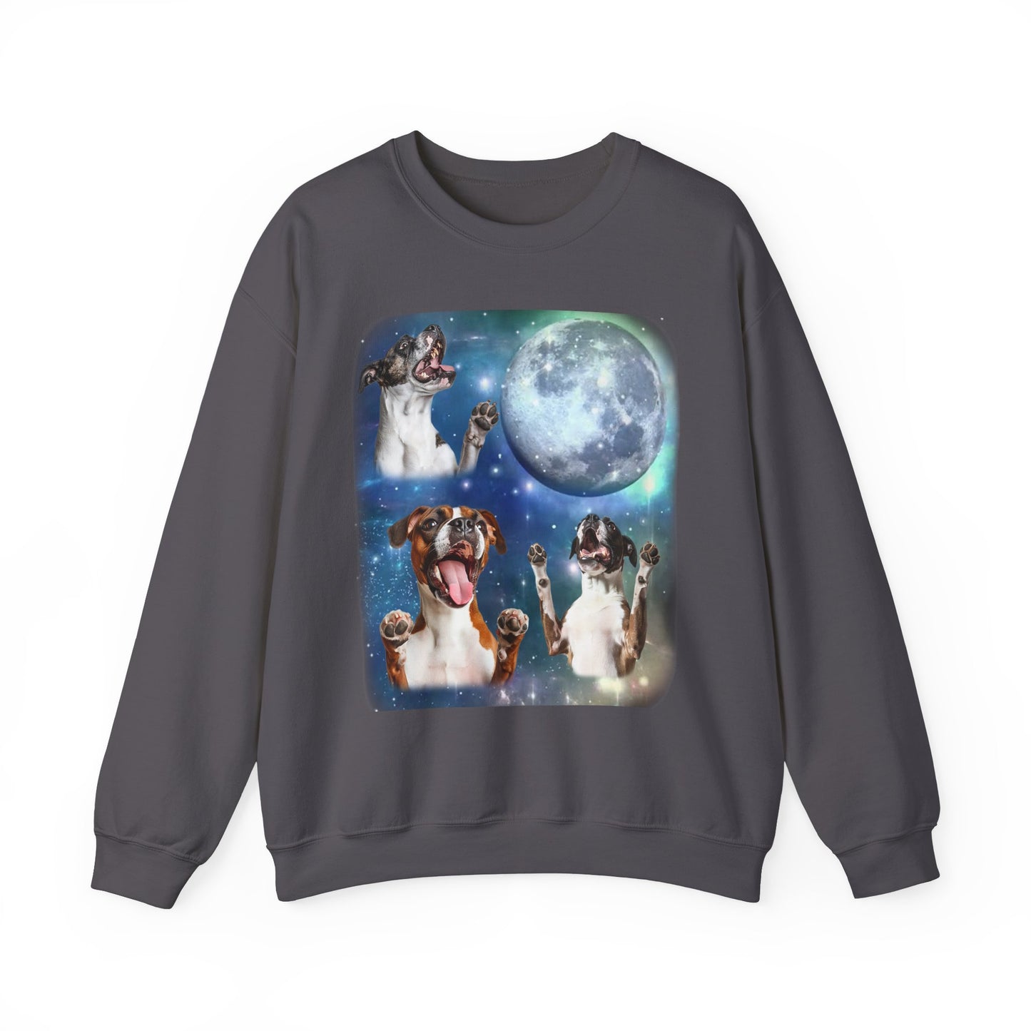 Boxer Howling at Moon Sweatshirt | Vintage Dog Lover Pullover Sweater | Funny Boxer Apparel Gift for Dog Lovers and Pet Enthusiasts