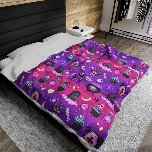 Pink Purple Pastel Goth Velveteen Plush Throw Blanket Kawaii Gothic Style Blanket Cozy Warm Decor Cute Spooky Vibes Gift Alternative Lovers