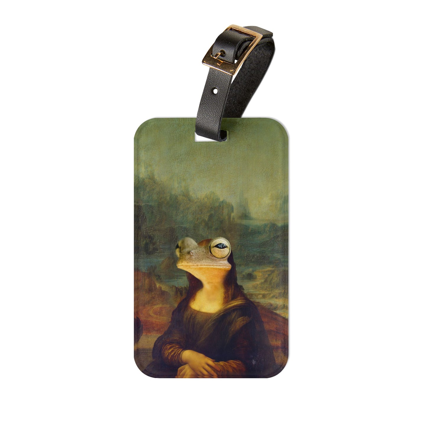 Funny Mona Lisa Style Frog Head Luggage Tag - Frog Lisa Painting Joke Baggage ID - Classic Art Humor for Frog Lovers