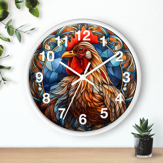 Beautiful Stained Glass Style Chicken Wall Clock | Battery Operated | Charming Hen Decor Chicken Lover Gift | Colorful Farmhouse Accent