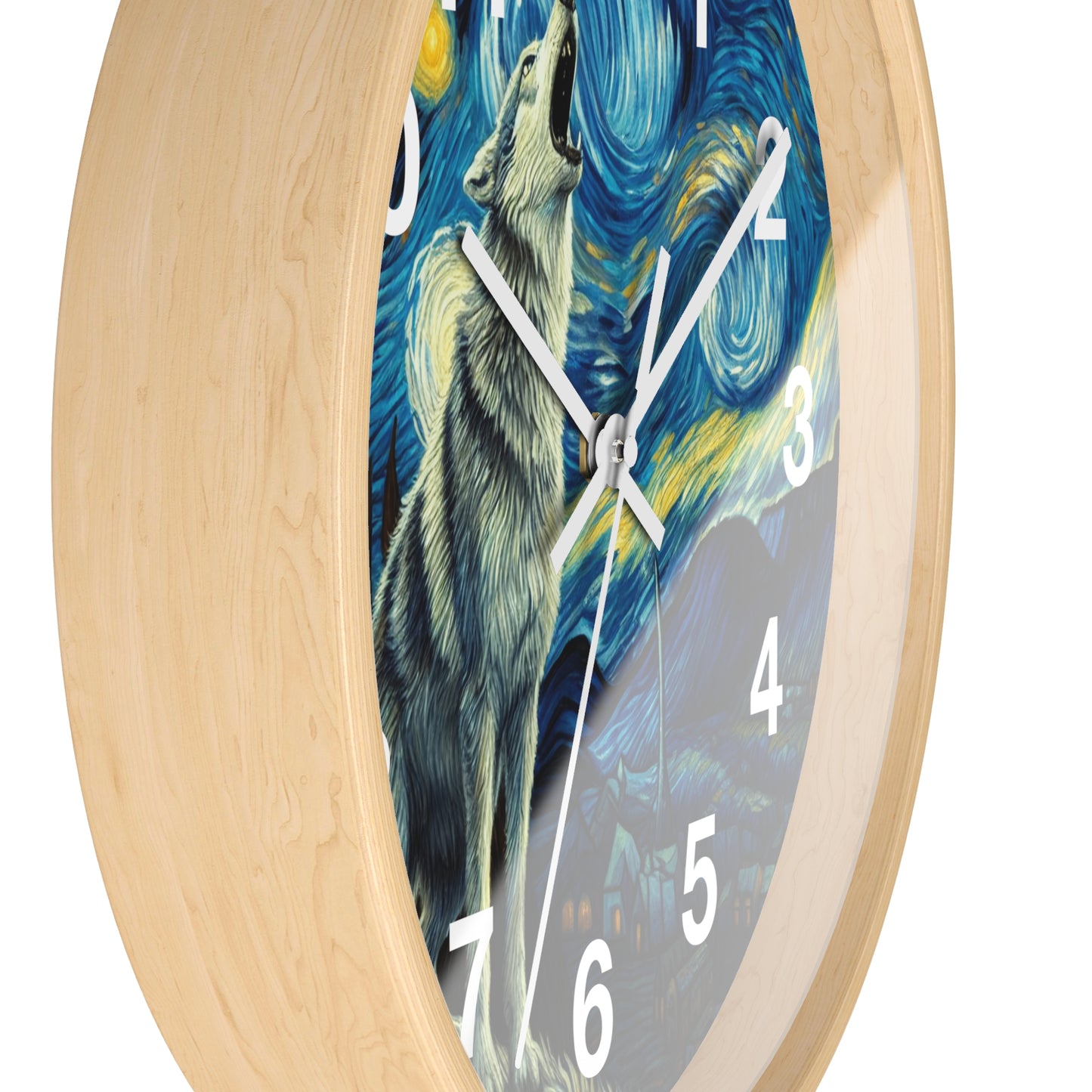Lone Wolf Night Sky Wall Clock | Battery Operated | Starry Night-Inspired Art | Perfect Gift for Wolf and Nature Lovers Wall Decor Wolf Gift