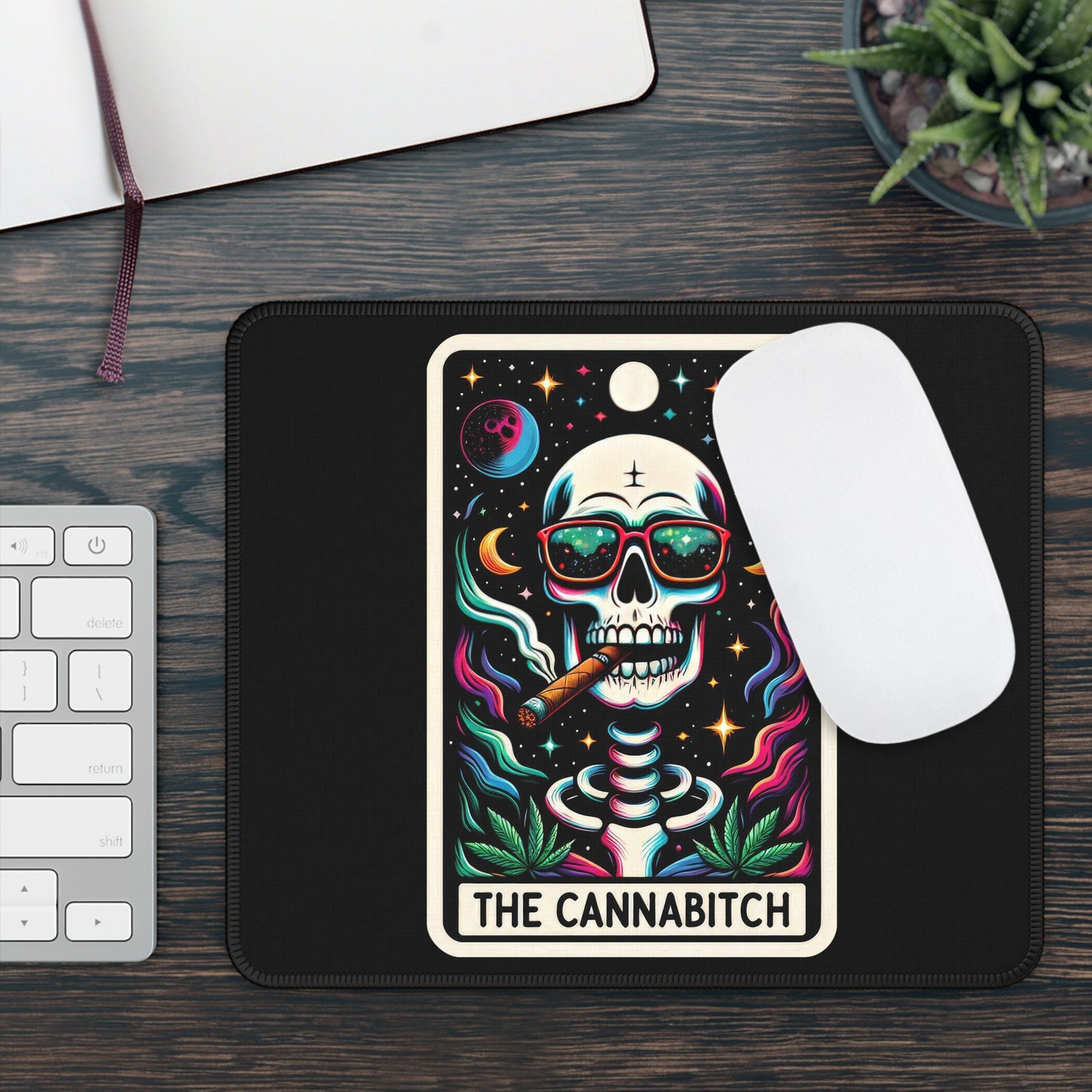 Cannabitch Tarot Card Non Slip Mouse Pad Stoner Office Decor Cannabis Lovers Gift Tarot-Inspired Desk Mat Funny Weed-Themed Desk Accessory