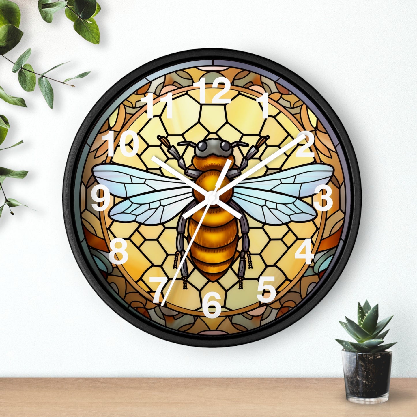 Honey Bee Stained Glass Wall Clock | Colorful Vibrant Bird Design | Battery Operated | Unique Home Decor | Cute Bee Gift Stained Glass Style