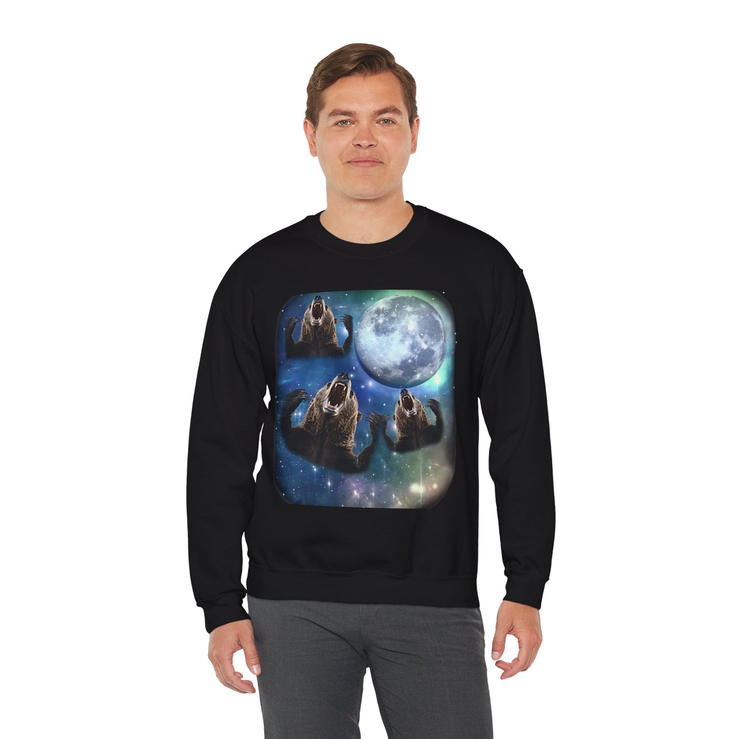 Brown Bear Howling at Moon Sweatshirt | Vintage Bear Lover Pullover Sweater | Funny Brown Bear Apparel Gift Wildlife Enthusiasts Cute Bear