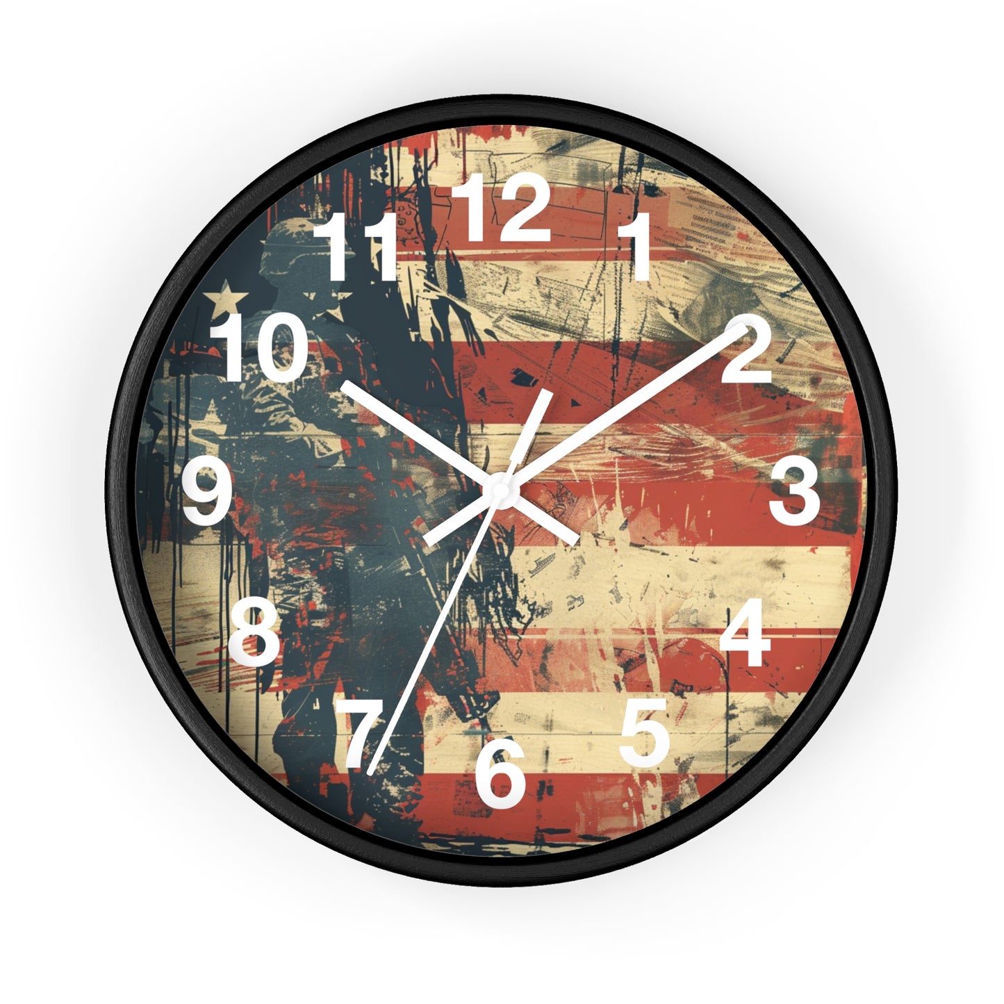 Patriotic Soldier Silhouette Wall Clock | Grunge Military Tribute Art | Battery Operated | USA Hero Decor | Perfect Gift Veterans Patriots