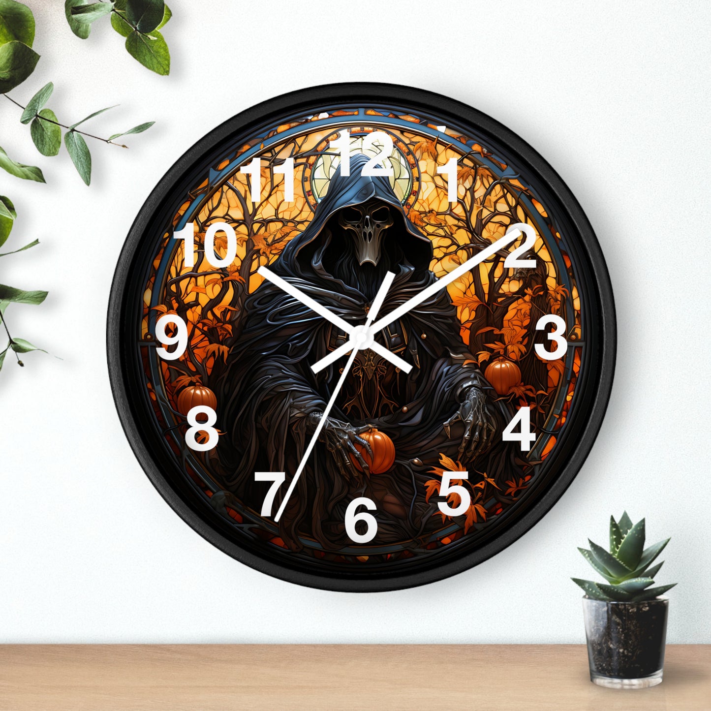 Stained Glass Halloween Death Eater Wall Clock | Gothic Dark Aesthetic Decor | Battery Operated Unique Spooky Accent Gothic Horror Fans Gift