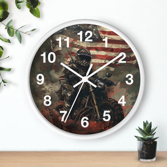 Rebel Patriot Motorcycle Rider Wall Clock | Grunge USA Biker Art | Battery Operated | Bold Americana Decor | Perfect Gift for Freedom Riders