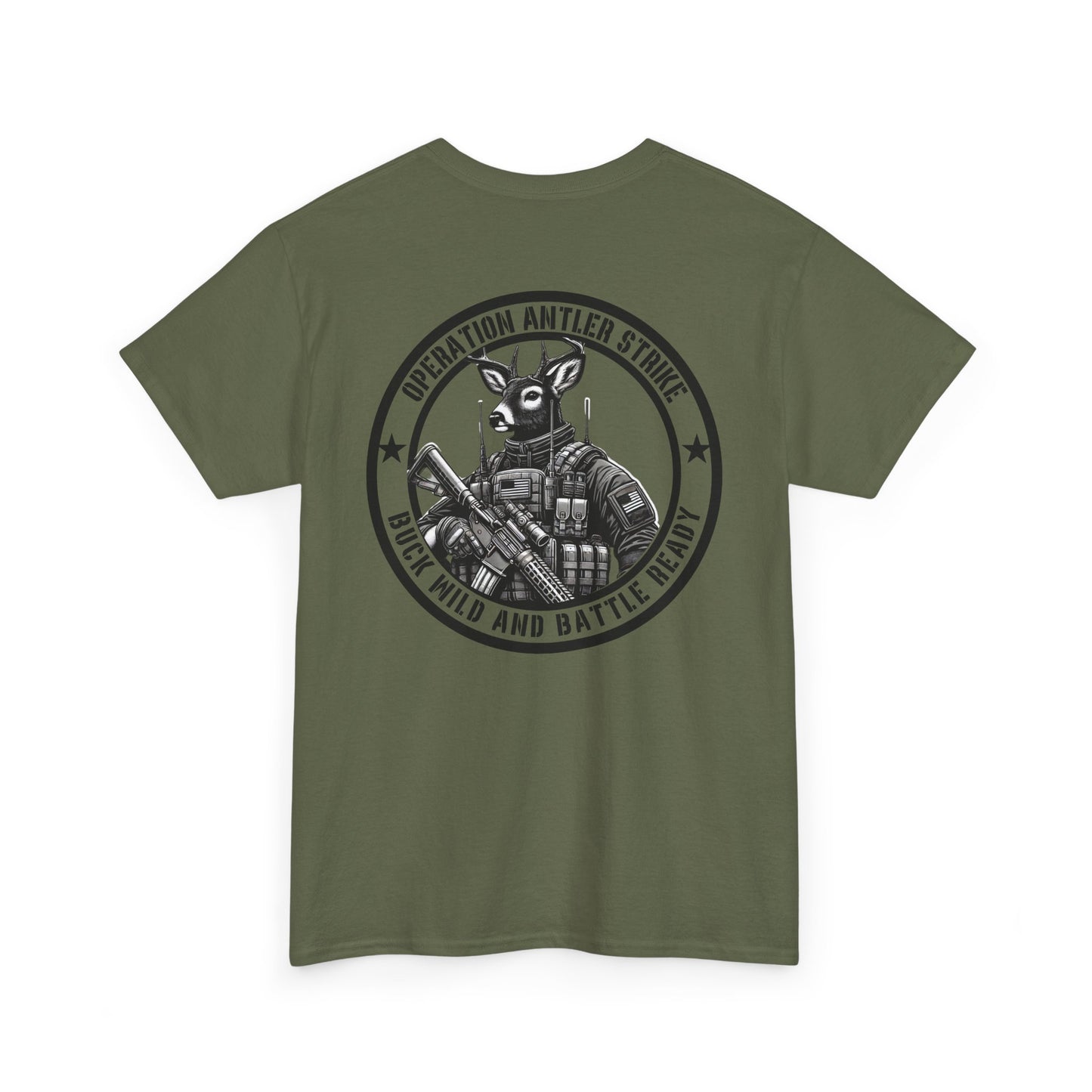 Tactical Deer Antler Strike Shirt | Funny Buck Wild Military-Inspired Tee | Battle-Ready Patriotic Humor Graphic for Hunters Tactical Fans