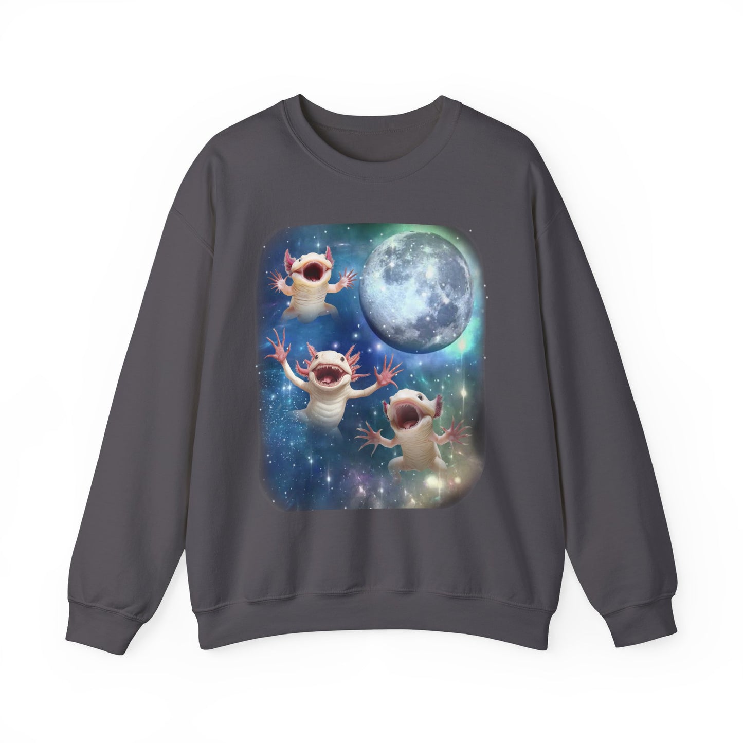 Axolotl Howling at Moon Sweatshirt | Vintage Aquatic Salamander Pullover Sweater | Funny Axolotl Apparel Gift for Animal Lovers Semi Aquatic