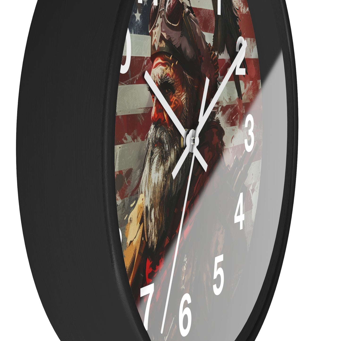 Bearded Patriot Wall Clock with Crow | Grunge USA Rebel Art | Battery Operated | Founding Fathers Inspired Decor | Unique Patriotic Gift