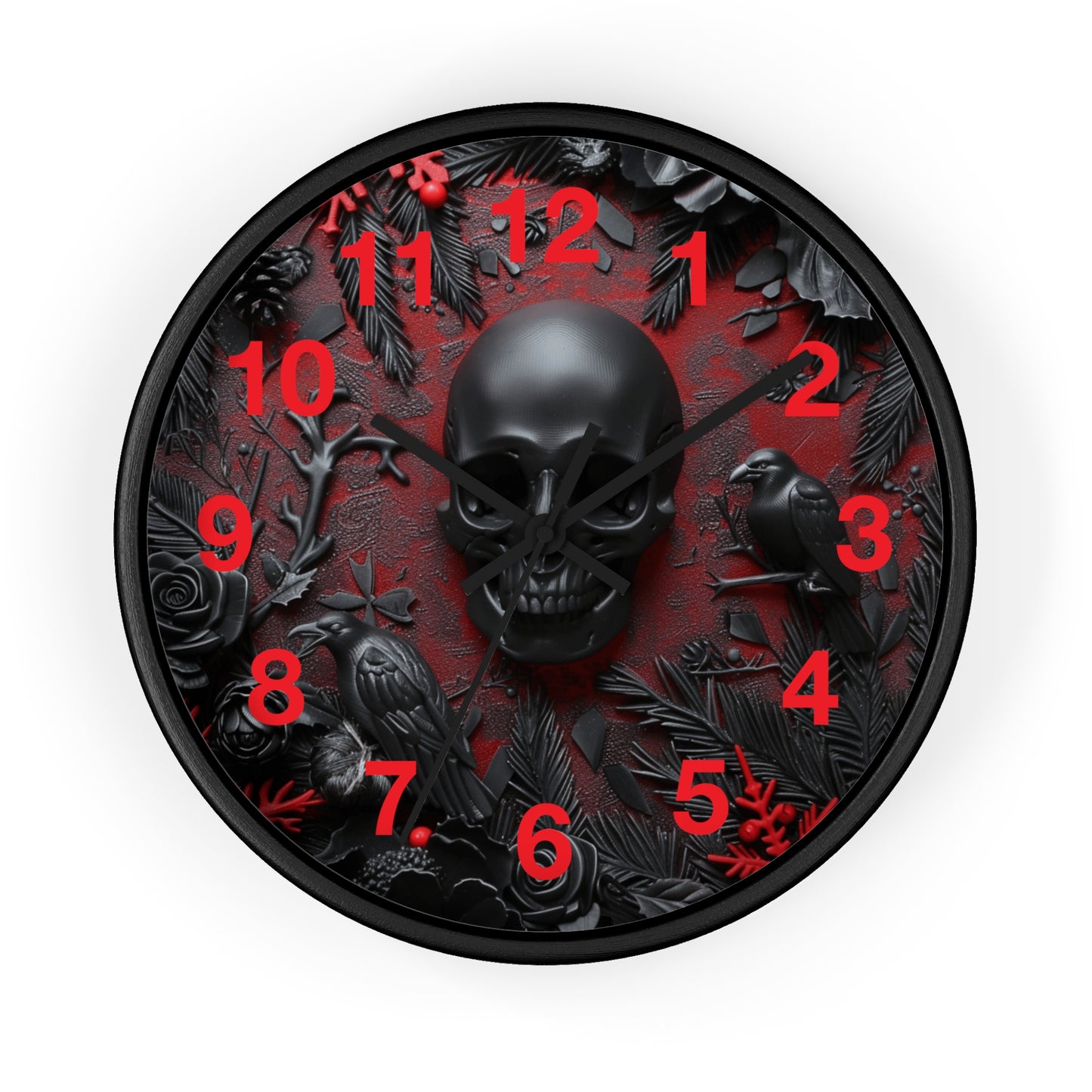 Black Skull Wall Clock | Gothic Style Home Decor | Dark Spooky Aesthetic | Battery Operated | Unique Gift for Gothic Enthusiasts