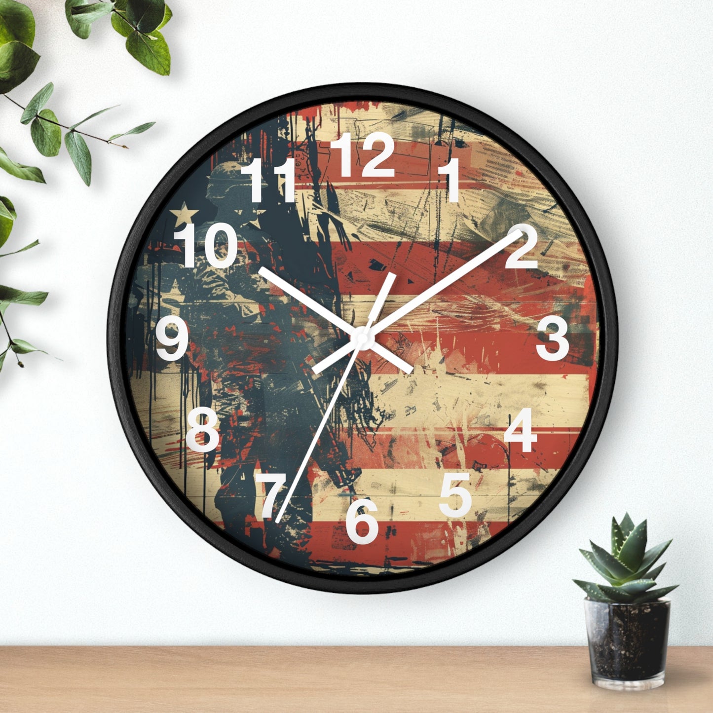 Patriotic Soldier Silhouette Wall Clock | Grunge Military Tribute Art | Battery Operated | USA Hero Decor | Perfect Gift Veterans Patriots