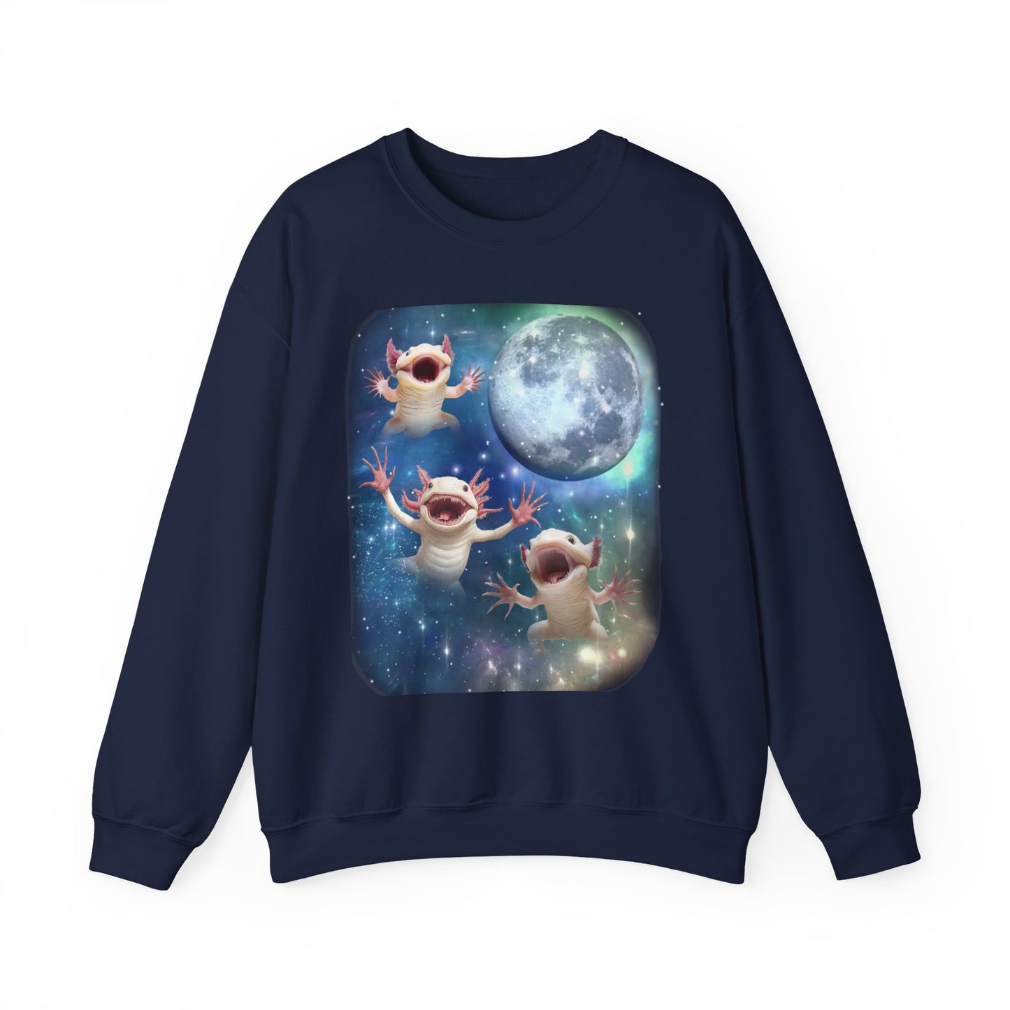 Axolotl Howling at Moon Sweatshirt | Vintage Aquatic Salamander Pullover Sweater | Funny Axolotl Apparel Gift for Animal Lovers Semi Aquatic