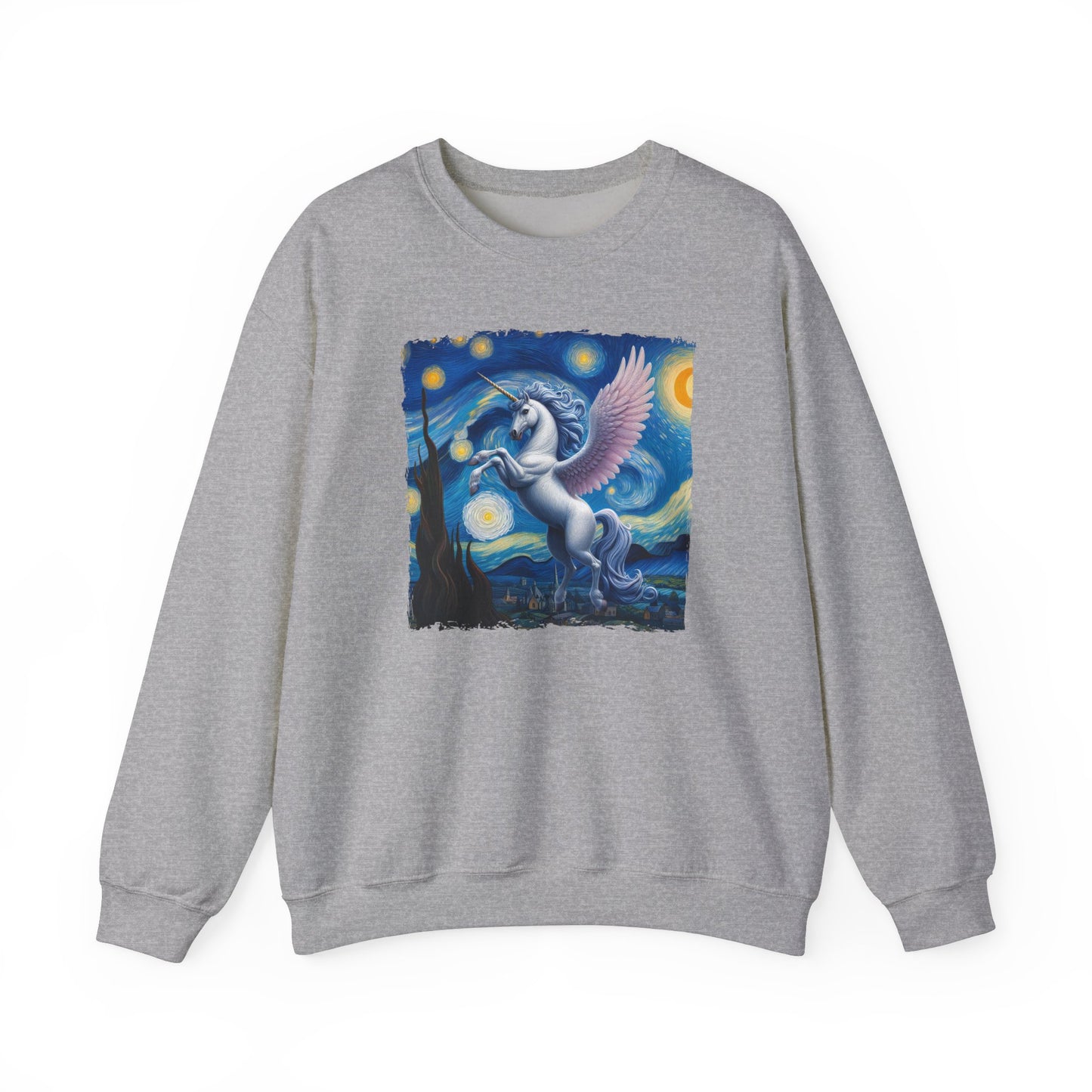 Magical White Unicorn Night Sky Crewneck Sweater Starry Night-Inspired Fantasy Art Pullover Sweatshirt Enchanted Unicorn Gift Fantasy Lovers