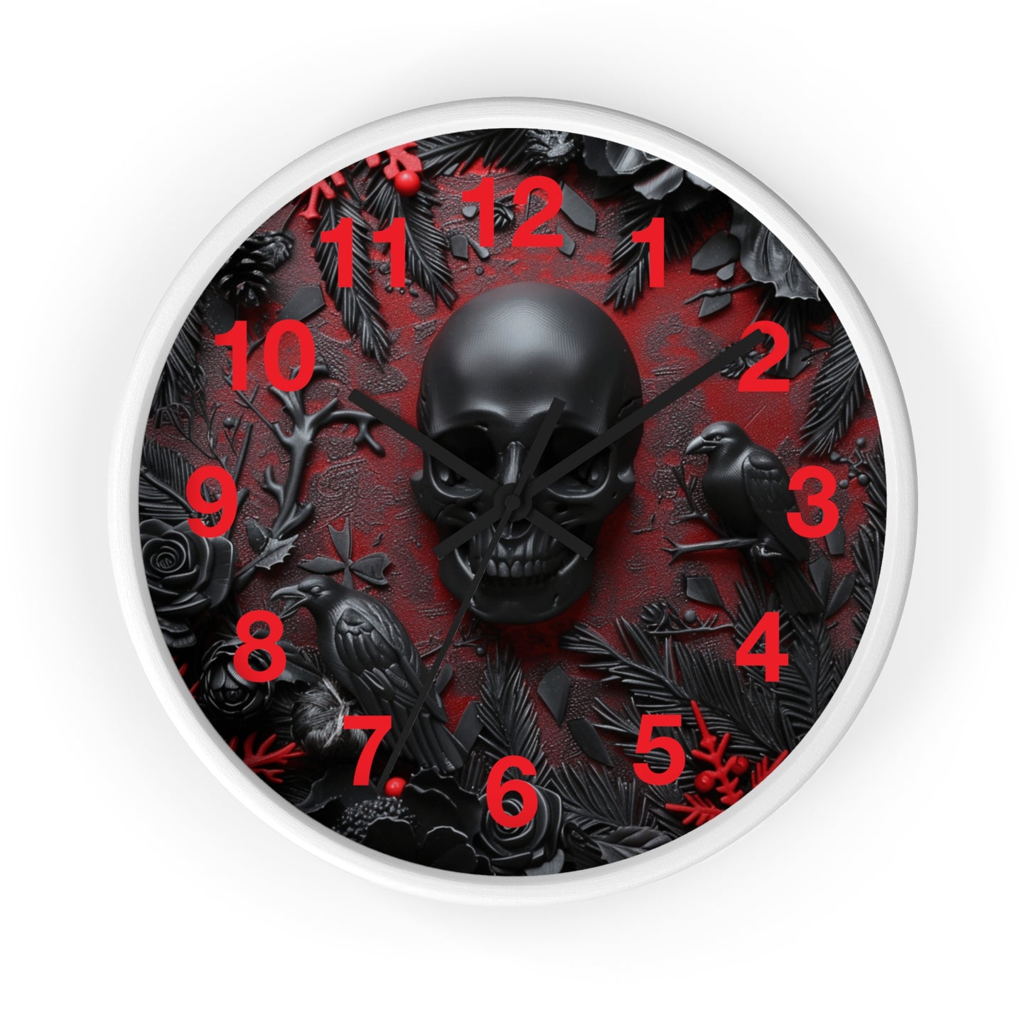 Black Skull Wall Clock | Gothic Style Home Decor | Dark Spooky Aesthetic | Battery Operated | Unique Gift for Gothic Enthusiasts