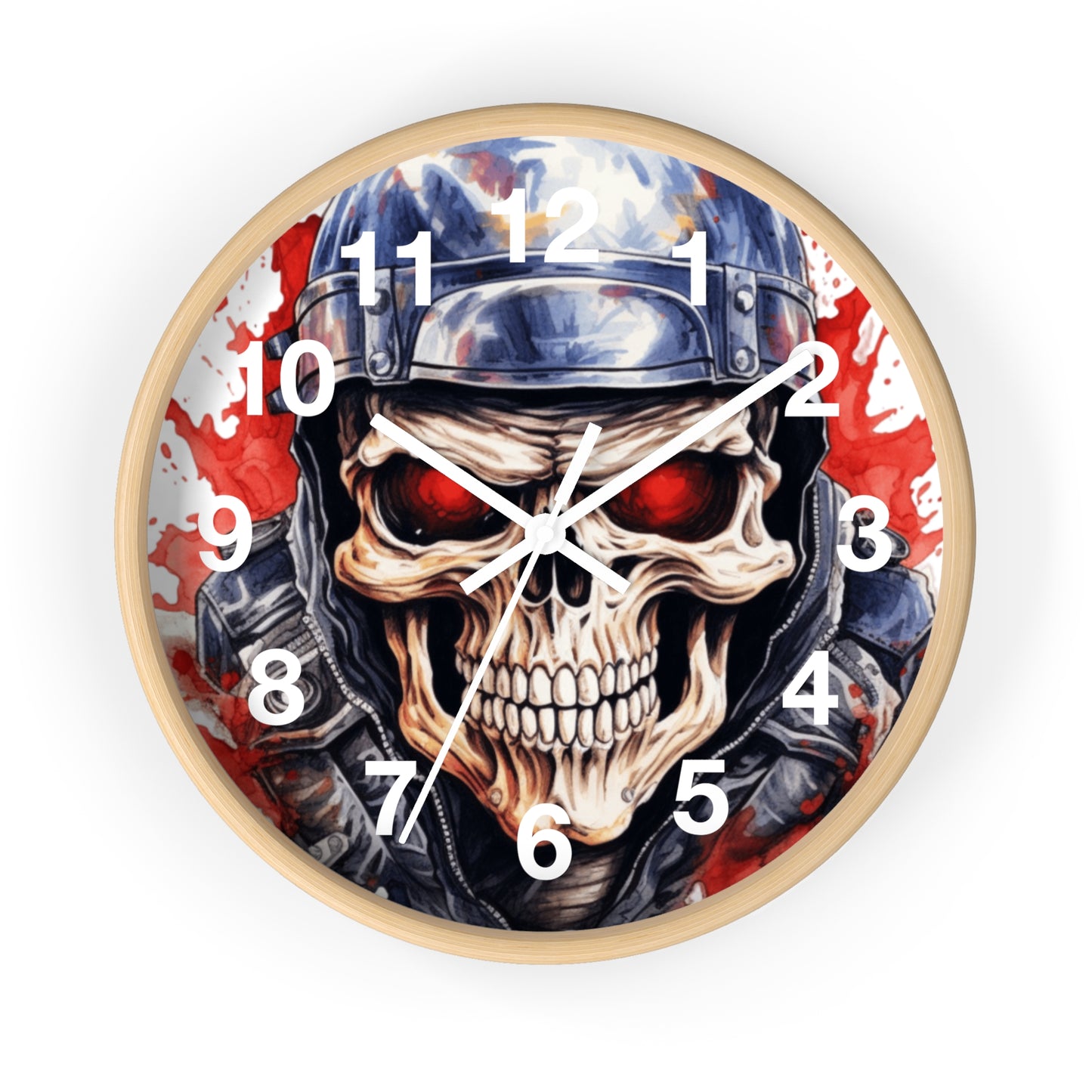 Red Eye Skull Motorcycle Rider Wall Clock | Splash Watercolor Biker Art | Battery Operated Unique Gift for Motorcycle Enthusiasts Biker Gift