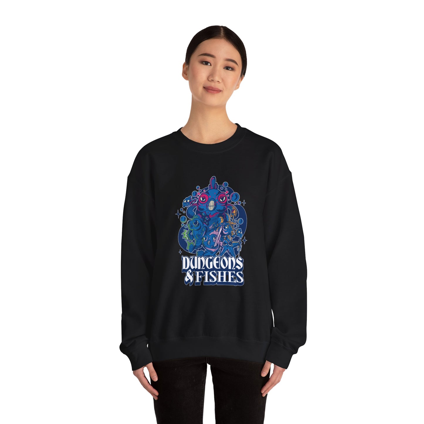 Dungeons and Fish Funny D&D Parody Sweatshirt | Nerdy Fantasy Game Sweater for Fish Lovers | Unique Winter Gift | Cozy Fun Sweatshirt Gamers