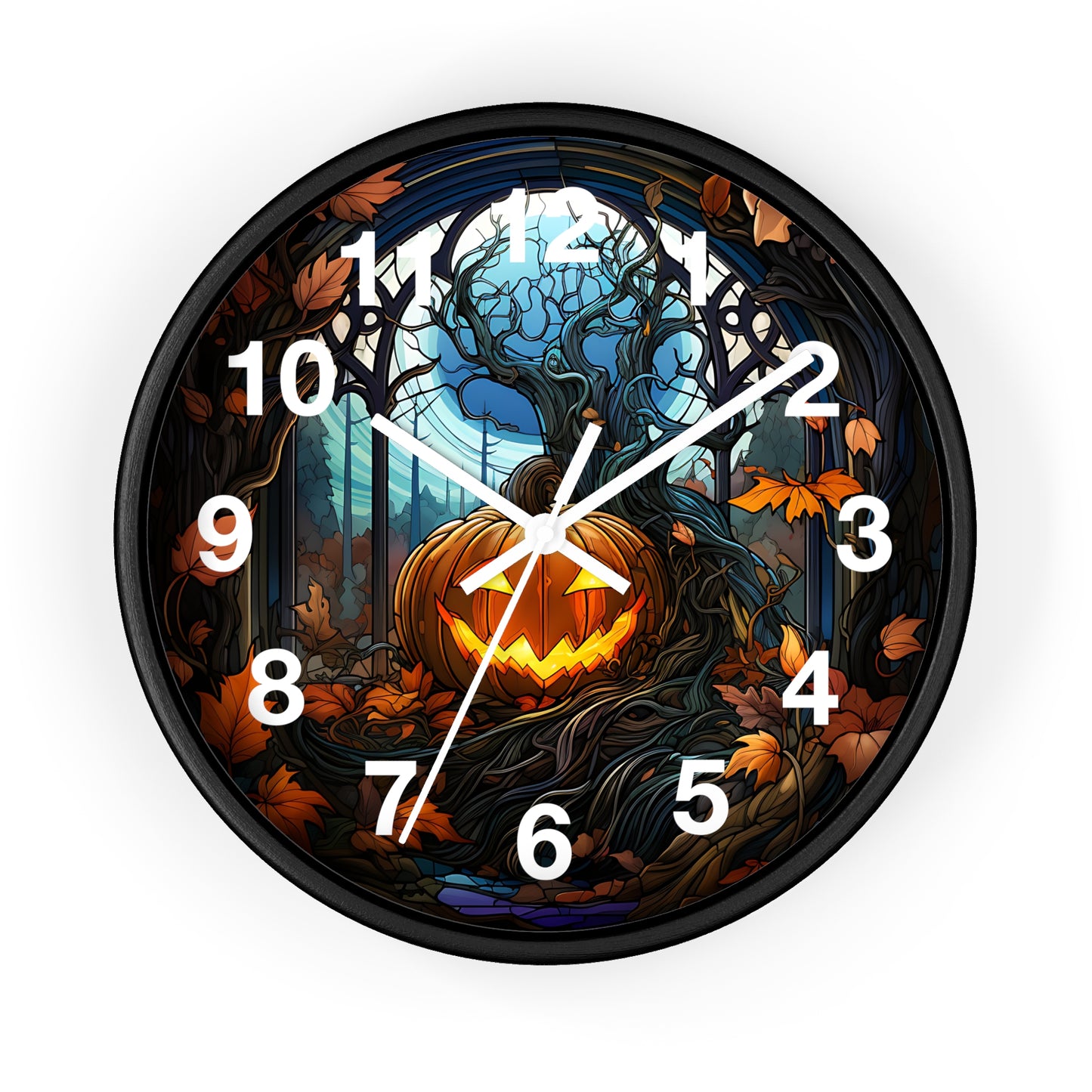 Stained Glass Halloween Pumpkin Wall Clock Battery Operated Festive Fall Decor Perfect Gift Halloween Enthusiasts Colorful Seasonal Accent