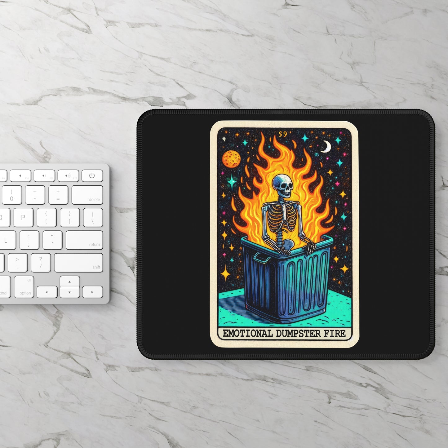 Emotional Dumpster Fire Tarot Card Non Slip Mouse Pad | Funny Office Desk Decor Sarcastic Jokes Tarot-Inspired Desk Mat Humor Desk Accessory