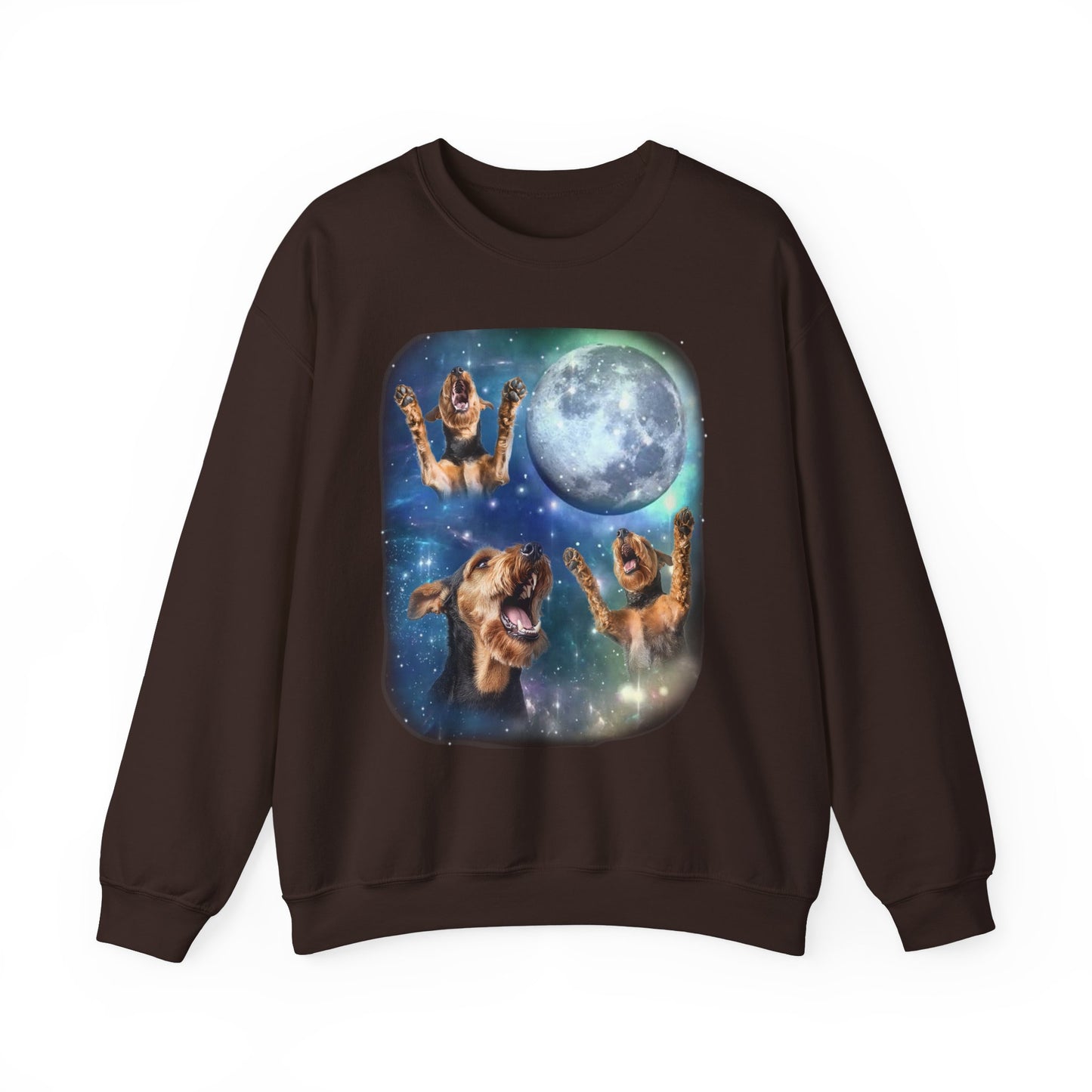 Airedale Terrier Howling at Moon Sweater | Vintage Dog Lover Pullover | Funny Airedale Apparel Sweatshirt Funny Dog Sweater Airedale Gift