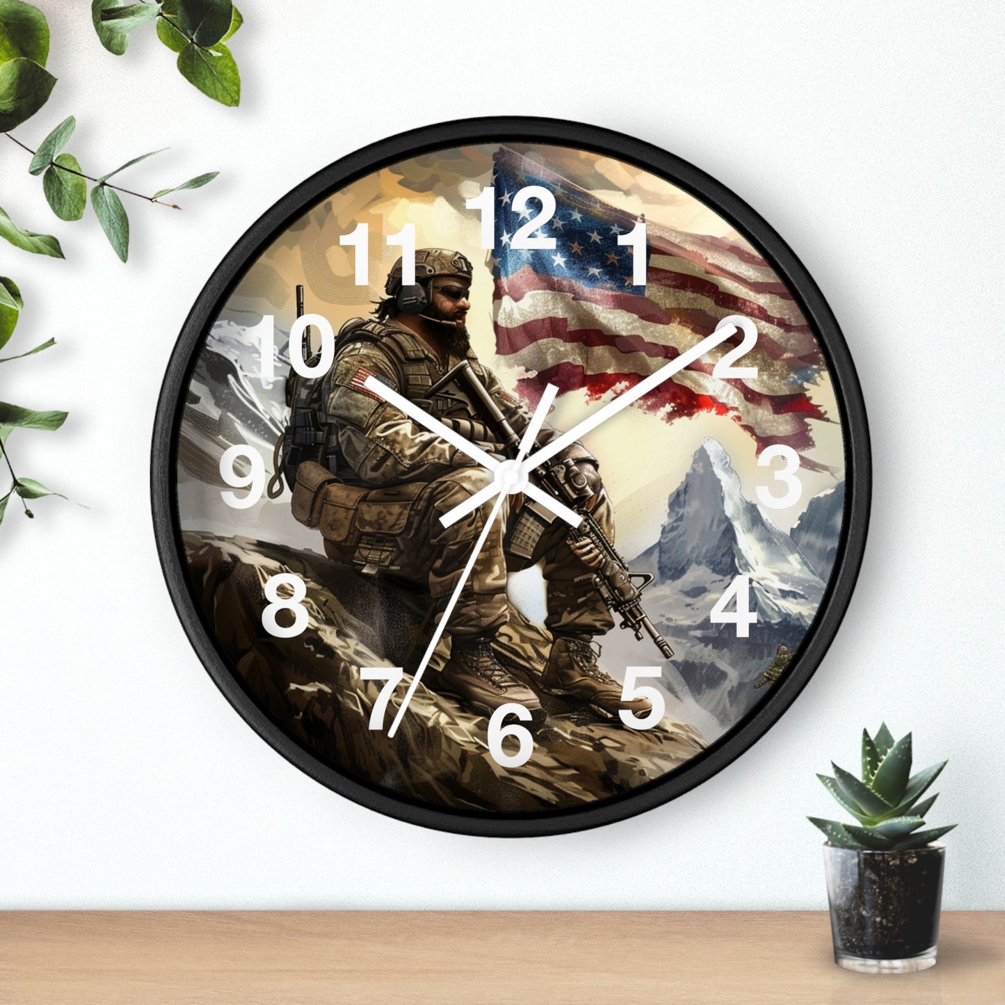 Tactical Soldier on Cliff Wall Clock | Grunge Military Adventure Art | Battery Operated | Bold USA Decor | Perfect Gift for Outdoor Warriors