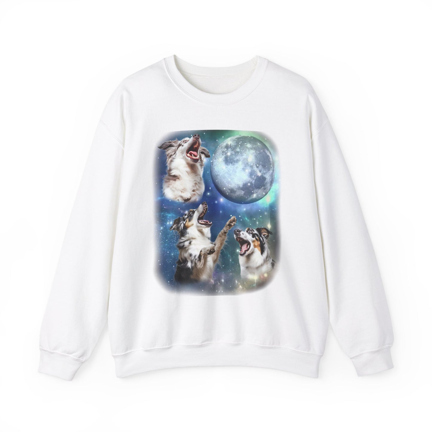 Australian Shepherd Howling at Moon Sweatshirt | Vintage Dog Lover Pullover Sweater Funny Aussie Dog Apparel Gift Pet Lovers Aussie Shepherd