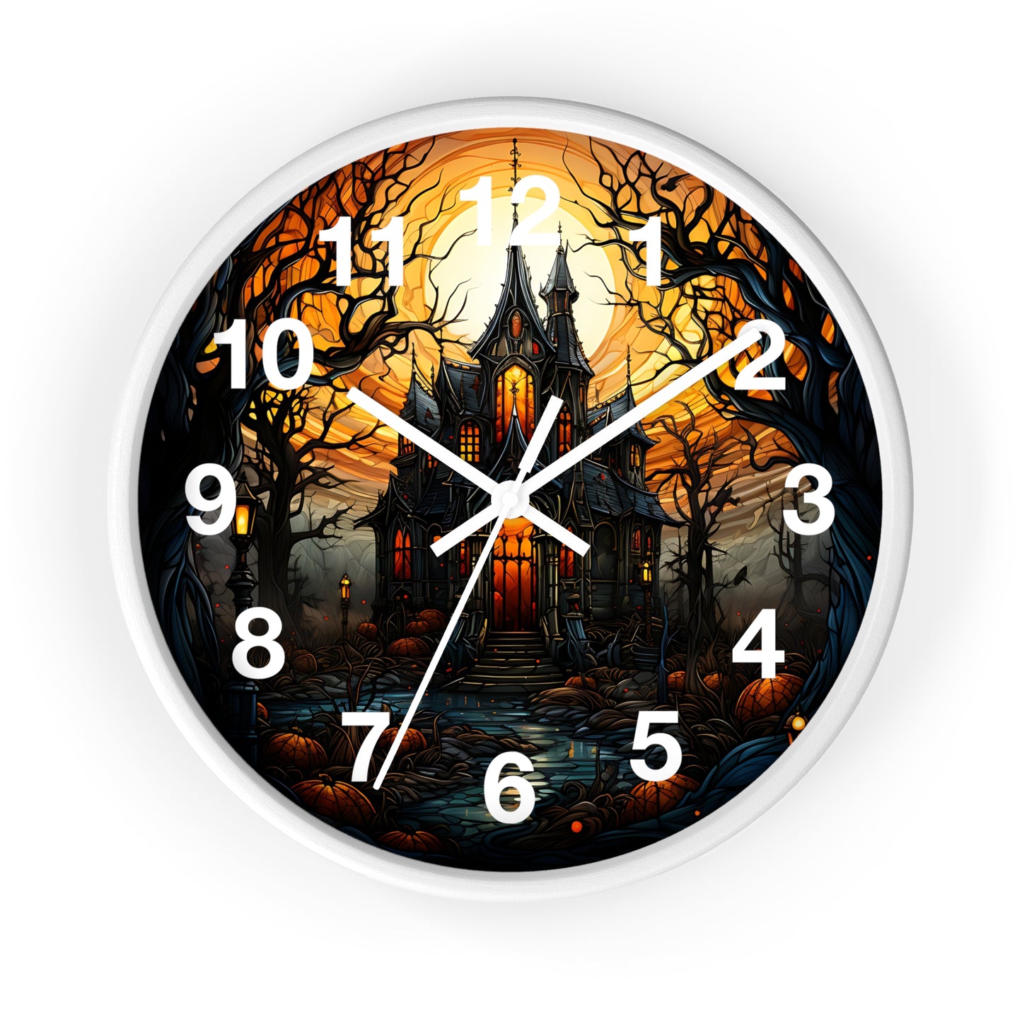 Dark Creepy Stained Glass House Wall Clock | Witch Halloween Decor | Battery Operated | Unique Dark Aesthetic Accent | Halloween Lovers Gift