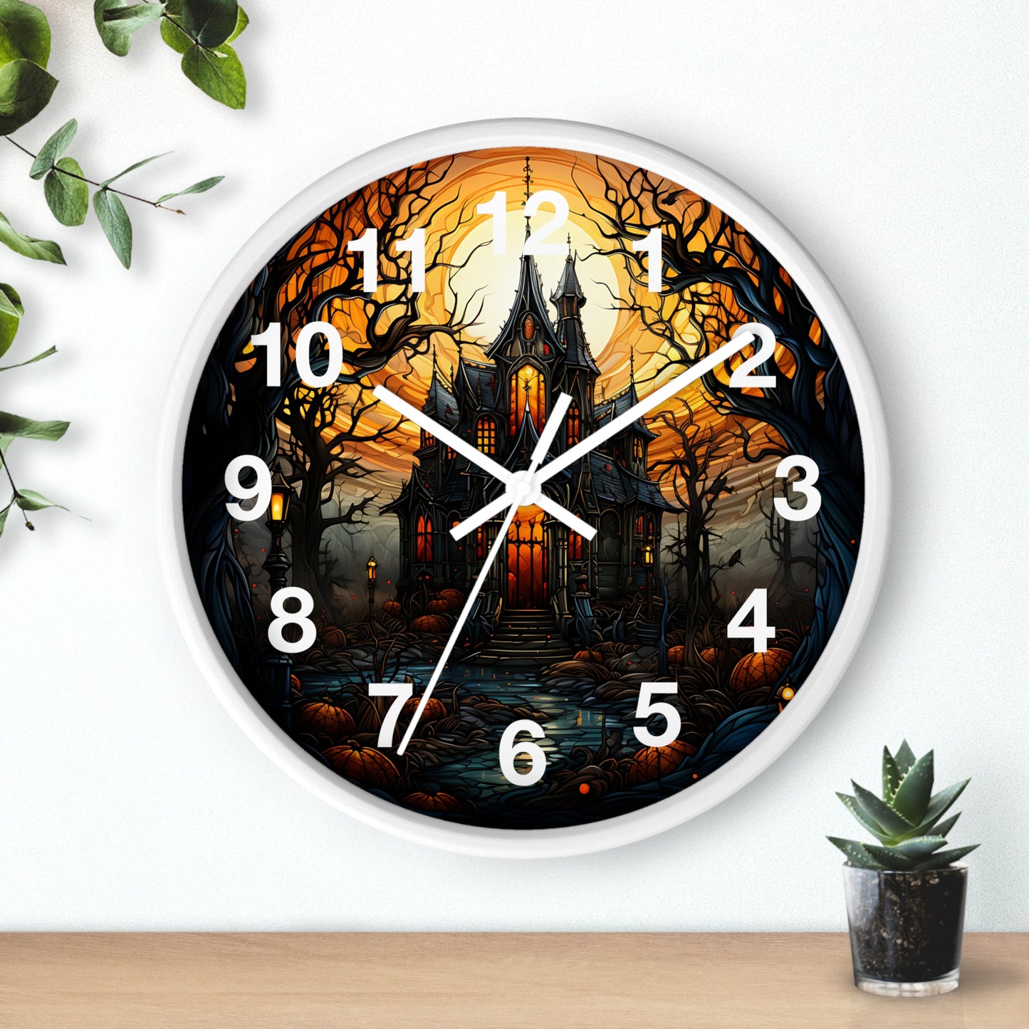Dark Creepy Stained Glass House Wall Clock | Witch Halloween Decor | Battery Operated | Unique Dark Aesthetic Accent | Halloween Lovers Gift