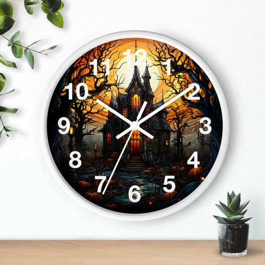 Dark Creepy Stained Glass House Wall Clock | Witch Halloween Decor | Battery Operated | Unique Dark Aesthetic Accent | Halloween Lovers Gift