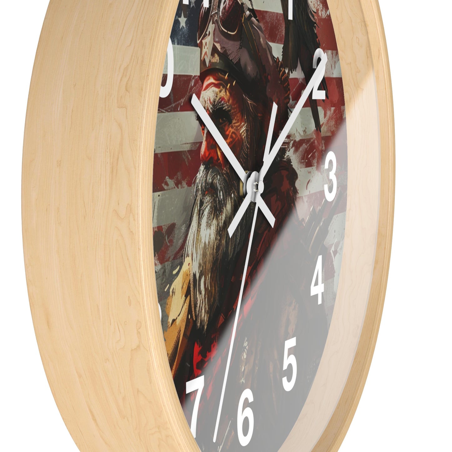 Bearded Patriot Wall Clock with Crow | Grunge USA Rebel Art | Battery Operated | Founding Fathers Inspired Decor | Unique Patriotic Gift