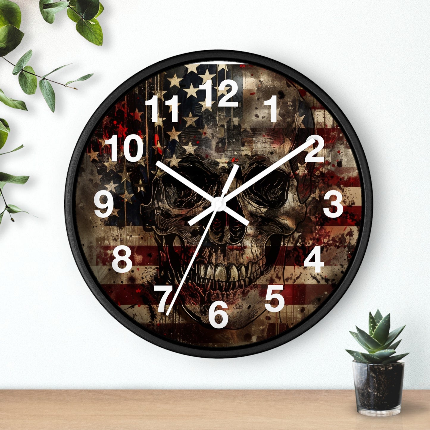 Skull with American Flag Wall Clock | Grunge Patriotic Art | Battery Operated | Bold USA Decor | Perfect Gift for Rebel Patriots