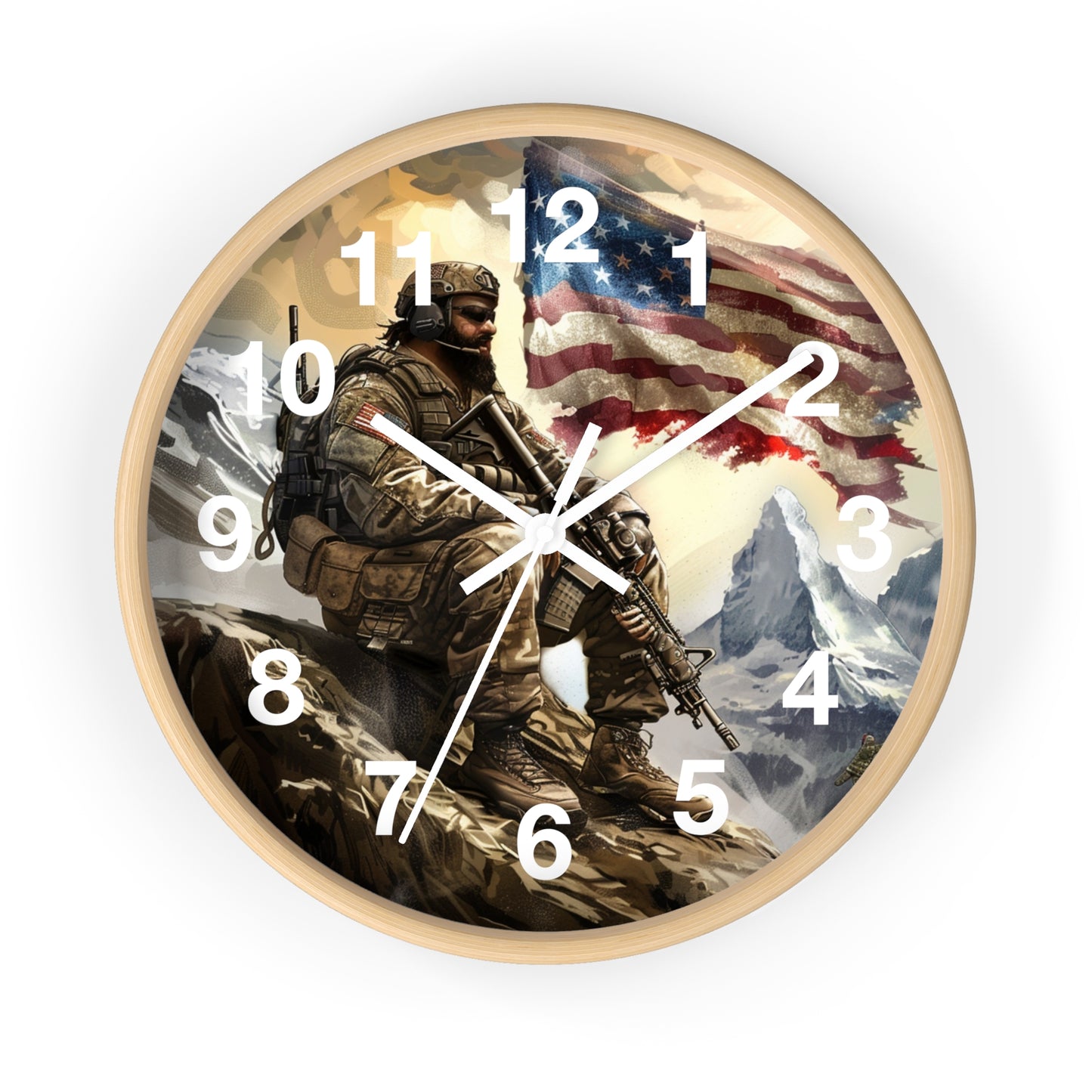 Tactical Soldier on Cliff Wall Clock | Grunge Military Adventure Art | Battery Operated | Bold USA Decor | Perfect Gift for Outdoor Warriors