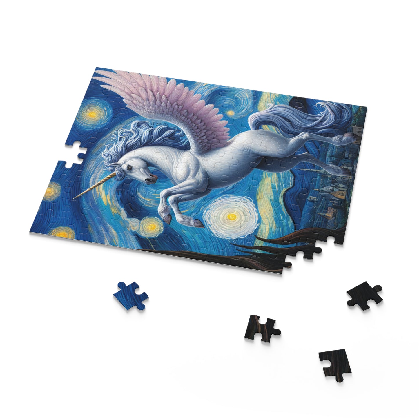 Magical White Unicorn Night Sky Jigsaw Puzzle 120-500 Pieces | Starry Night-Inspired Art & Enchanting Unicorn Design Perfect Fantasy Lovers