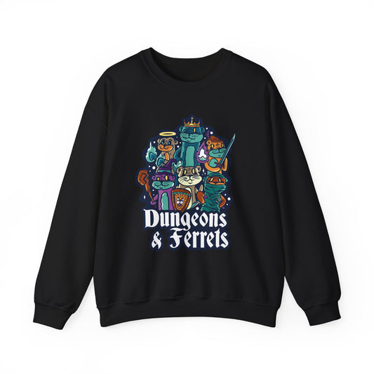 Dungeons and Ferrets Funny D&D Parody Sweatshirt | Nerdy Fantasy Game Sweater Ferret Lovers Unique Winter Gift | Cozy Fun Sweatshirt Gamers