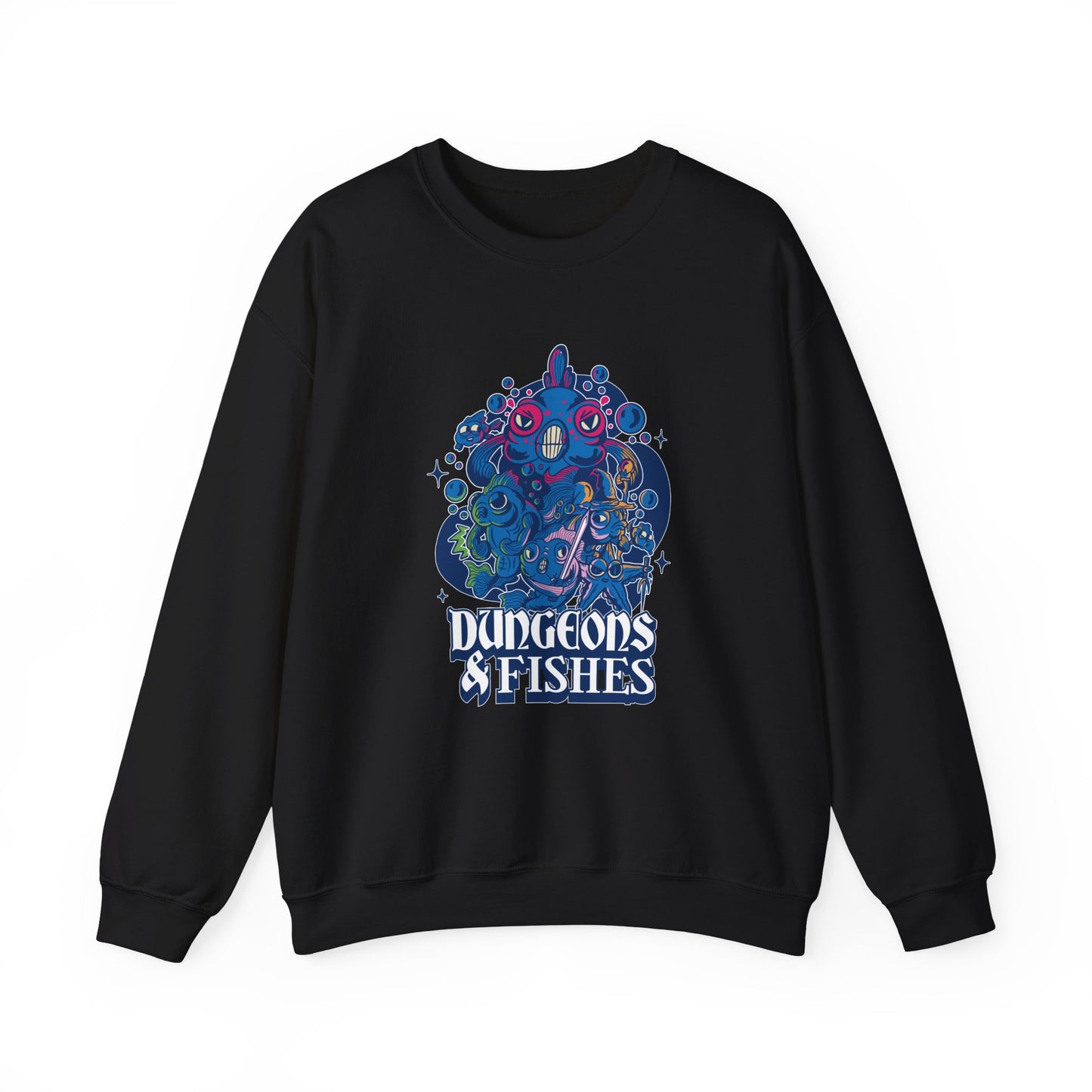 Dungeons and Fish Funny D&D Parody Sweatshirt | Nerdy Fantasy Game Sweater for Fish Lovers | Unique Winter Gift | Cozy Fun Sweatshirt Gamers